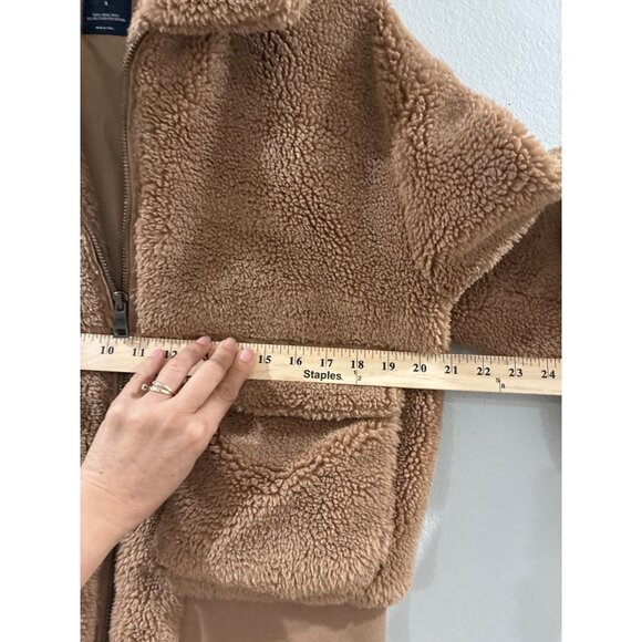 Gap Women's Faux Sherpa Moto Jacket - Brown - Size Small T Teddy Bear Jacket - Picture 8 of 9